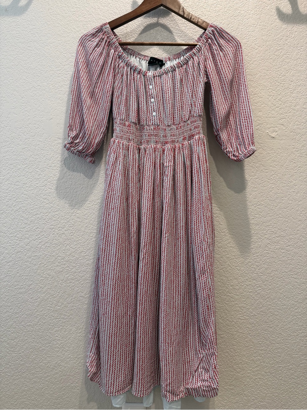 Maternity Hatch Red&Blue Striped Smocked Waist Maxi Dress